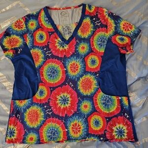 Gem Scrubs Vibrant Tie-Dye Short Sleeve Nursing Scrub Top 2xl